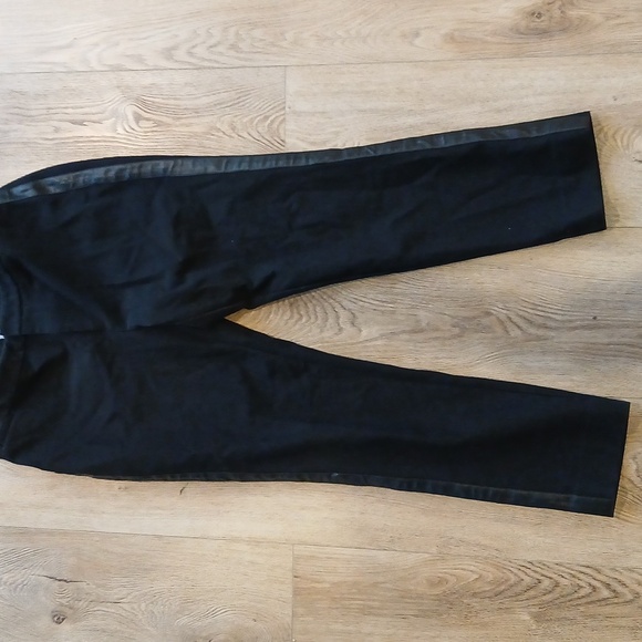 Vince Black Trousers Faux Leather Racing Side Stripe Tuxedo Size 12 - Picture 2 of 7